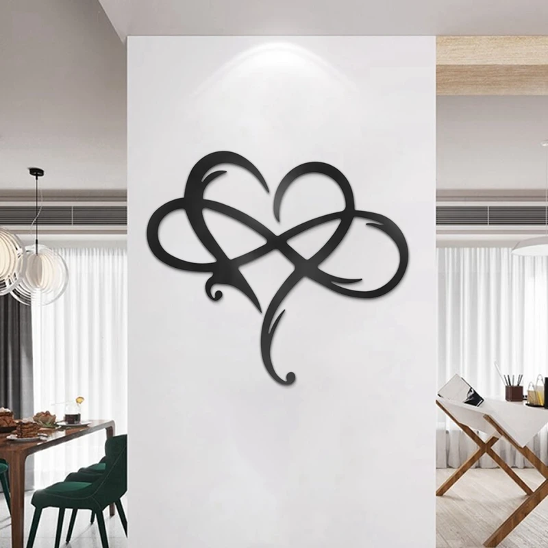 Arte de pared de Metal para decoración del hogar, escultura de letrero de corazón infinito, amor colgante, boda