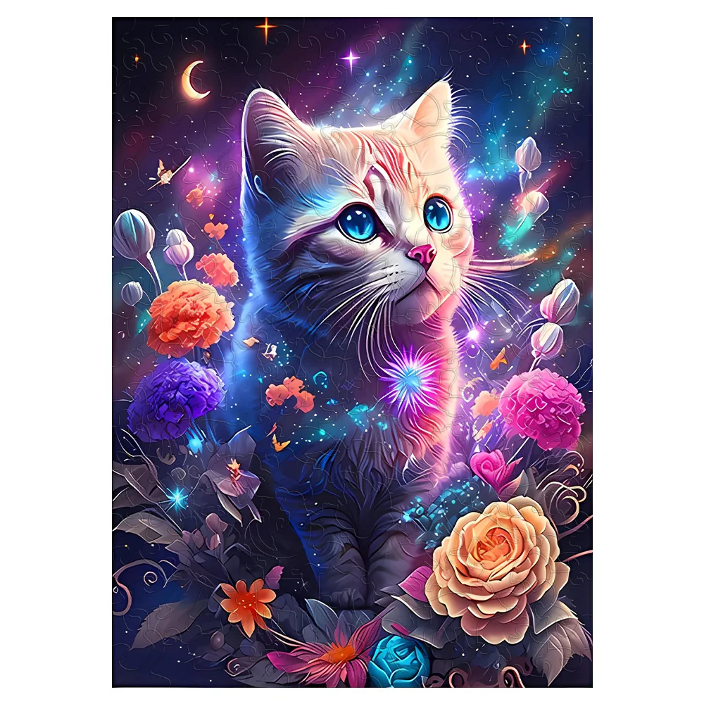 Kolorowy kot drewniane puzzle, nieregularne w kształcie zwierząt drewniane puzzle, trudne puzzle, puzzle zabawki, urodziny, wykwintne prezenty,