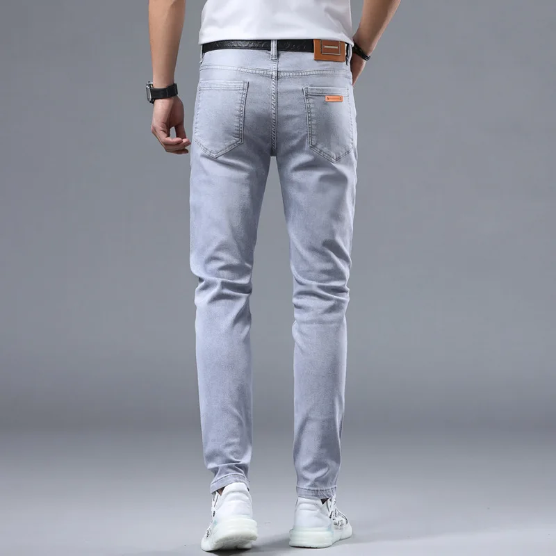 2024 Spring New Slim Light Gray Stretch Washed Casual Light Straight-Leg Versatile Affordable Luxury Fashion Jeans Men