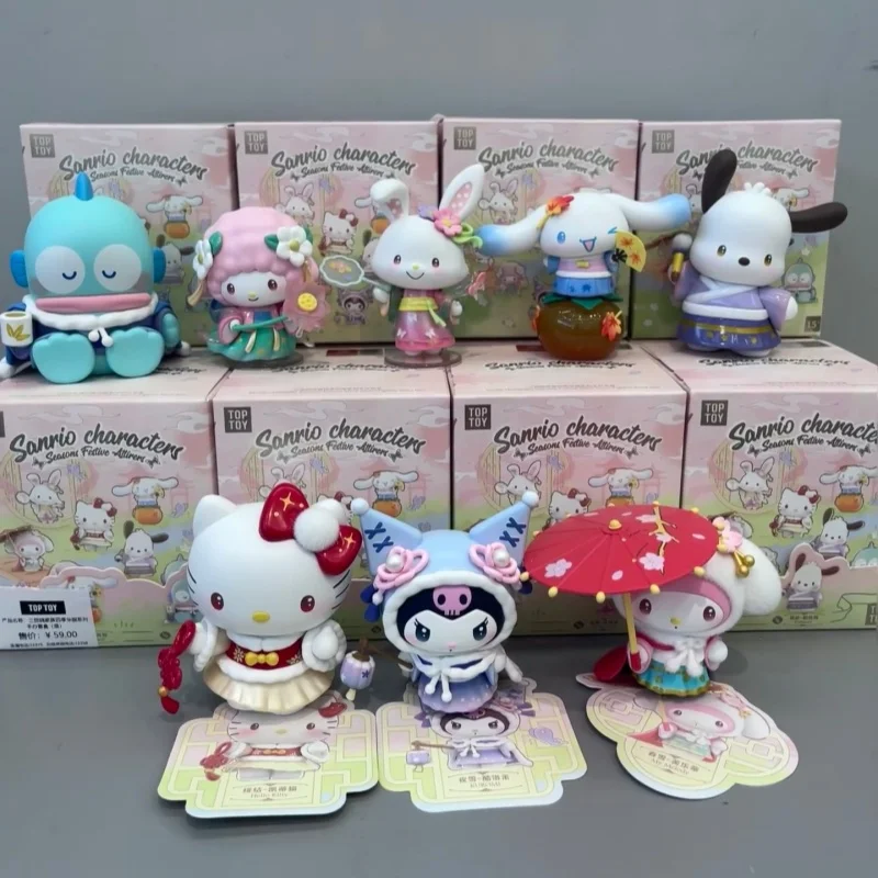 

Аутентичная верхняя игрушка Sanrio, персонажи, сезоны, праздничная серия Attirers, слепая коробка, игрушки Kuromi Hello Kitty My Melody, модель украшений