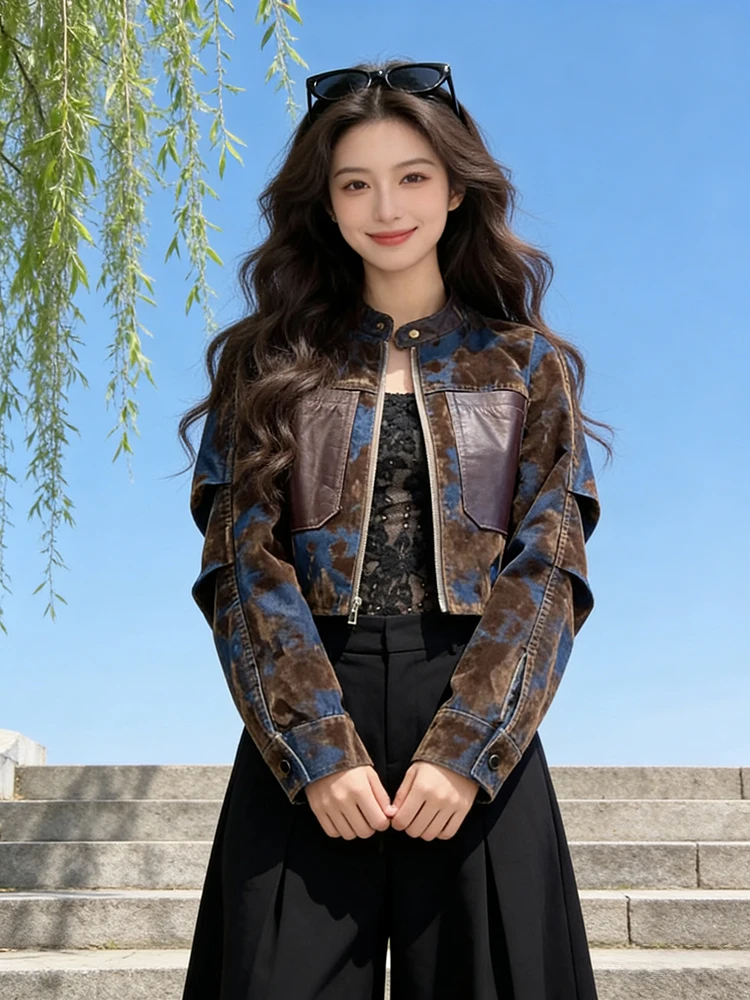 

Премиум кожаная джинсовая куртка женская повседневная на молнии, весна 2026, новая модель, маленький размер, модная, для города, ветрозащитная