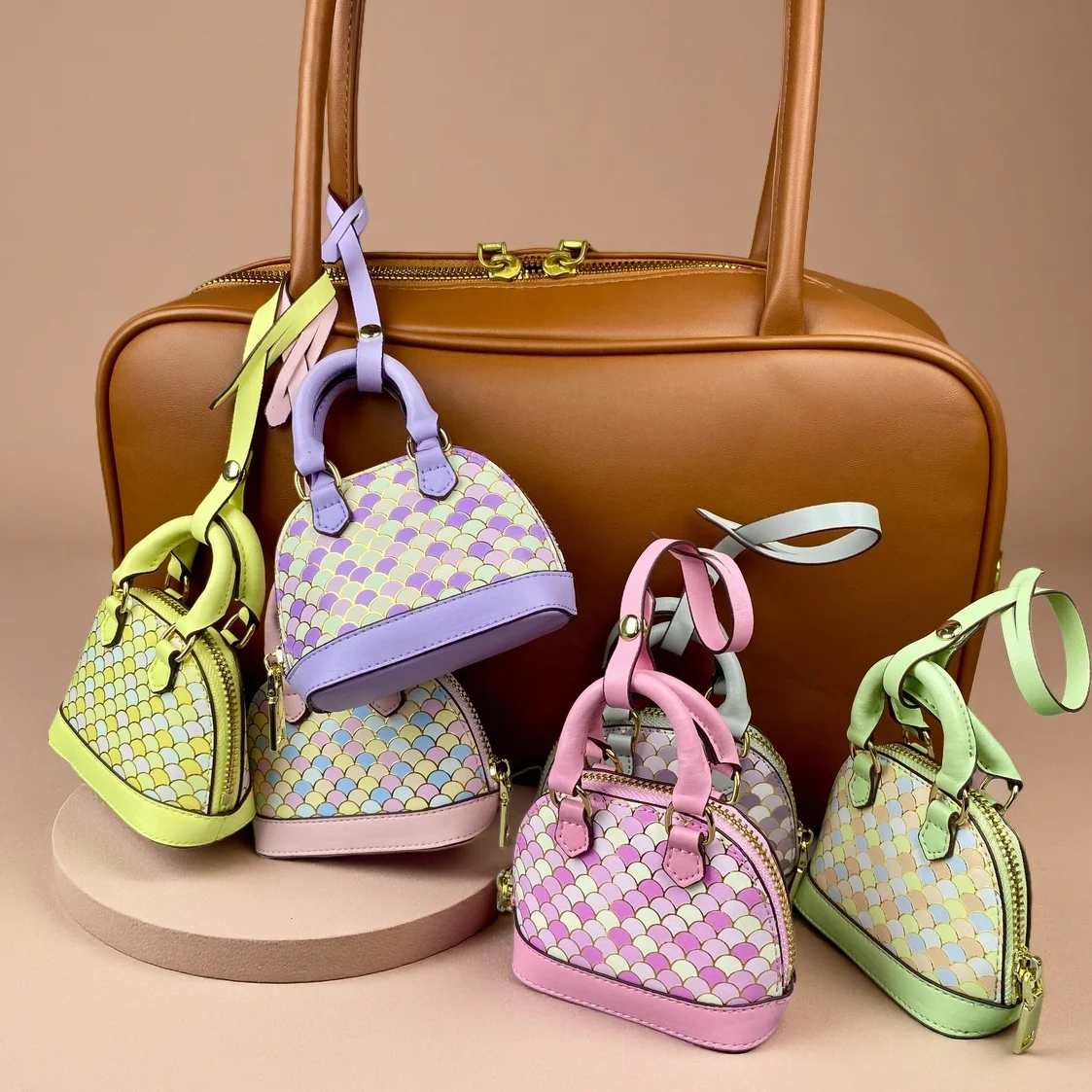 Iridescent Scale Mini Bag - Macaron Colors, 118cm Chain Crossbody Bag for Coins & Lipstick, Detachable Bag Charm