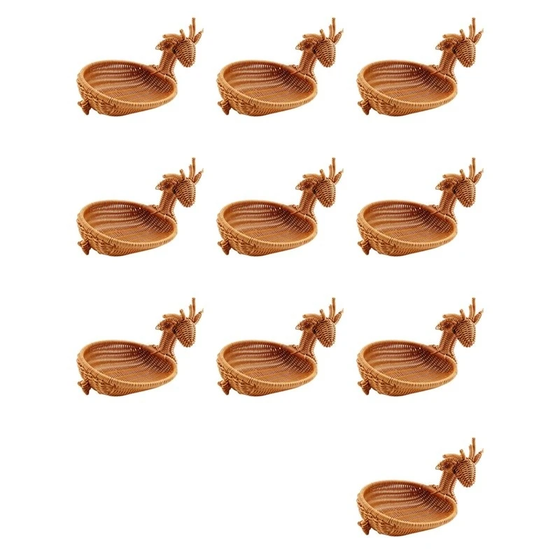 Cesta de frutas tejida de ratán ABAH-10X, cesta de pan con diseño de ciervo, cuencos para frutas, bandeja, cesta pequeña para verduras y aperitivos.