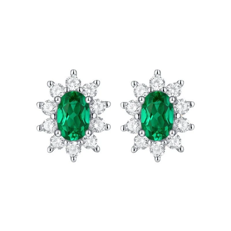 

ZFSILVER модные модные классические серьги из серебра 925 пробы с культивированным драгоценным камнем 1 карат изумрудные овальные серьги с цветком женские аксессуары ювелирные изделия в подарок E10375