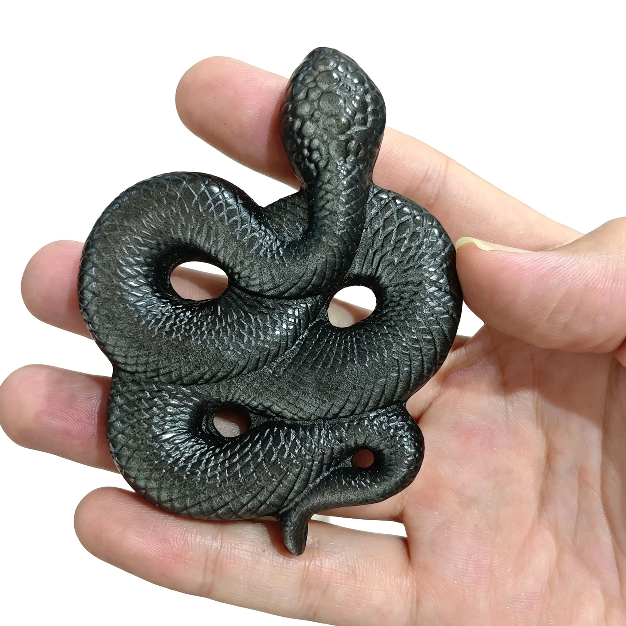 Natural Black Obsidian Carved Coiled Snake Figurine Gemstone Serpent Statue 1 Pack Crystal Pocket Stone Altar Craft Gift