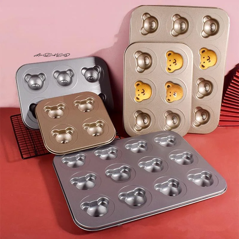 Gleichmäßiges Bären-Backform-Set – 4/6/9/12 Mulden, antihaftbeschichtet, zum Selbermachen, süße Süßigkeiten, Kuchen, Dekorieren, Keksform, Küchenzubehör