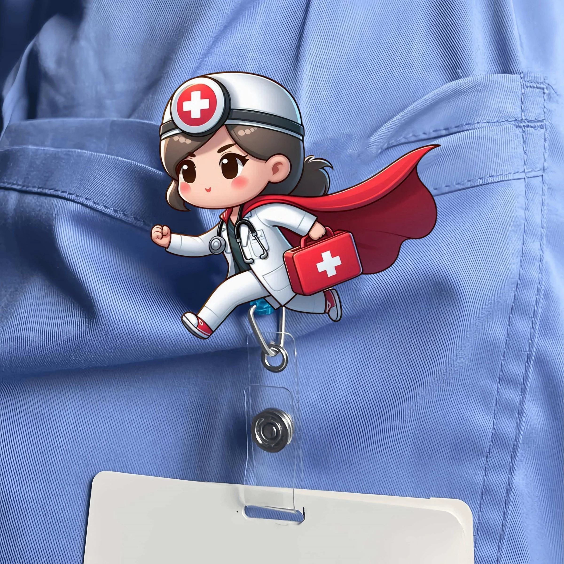 قطعة واحدة من بكرة شارة قابلة للسحب بتصميم ممرضة - حامل معرف أكريليك متين للممرضات وعمال المكاتب والطلاب #3