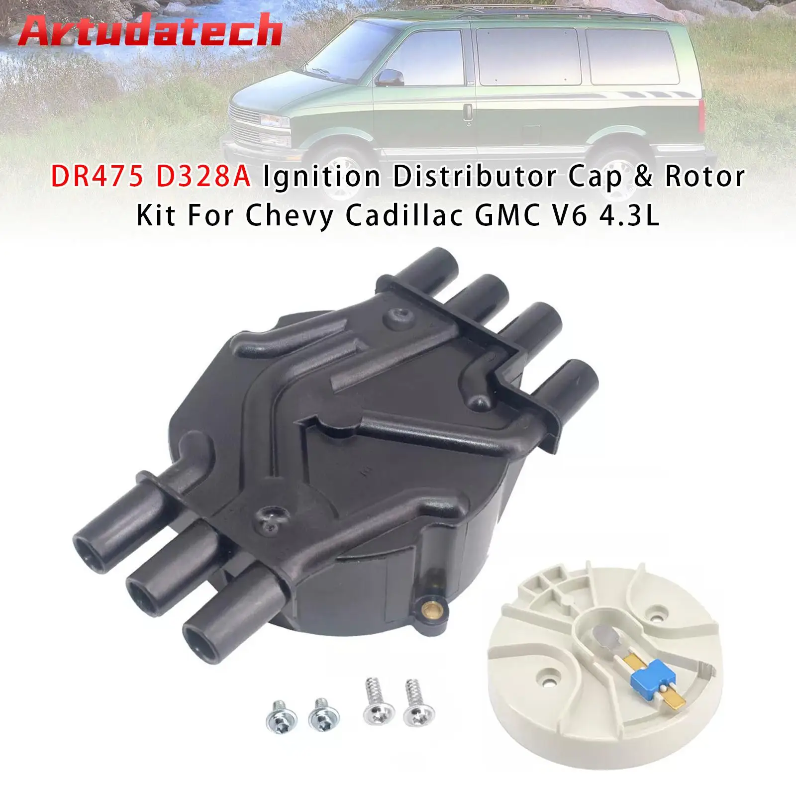

Artudatech DR475 D328A Крышка распределителя зажигания и комплект ротора для Chevy Cadillac GMC V6 4,3 л