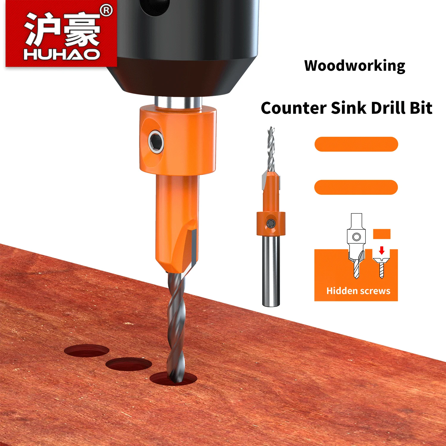 HUHAO High Speed Steel Countersink Drill Bit Set 8mm Shank Wood Hole Drill Bits Screw Cutter Adjustable with Hex Key Wrench