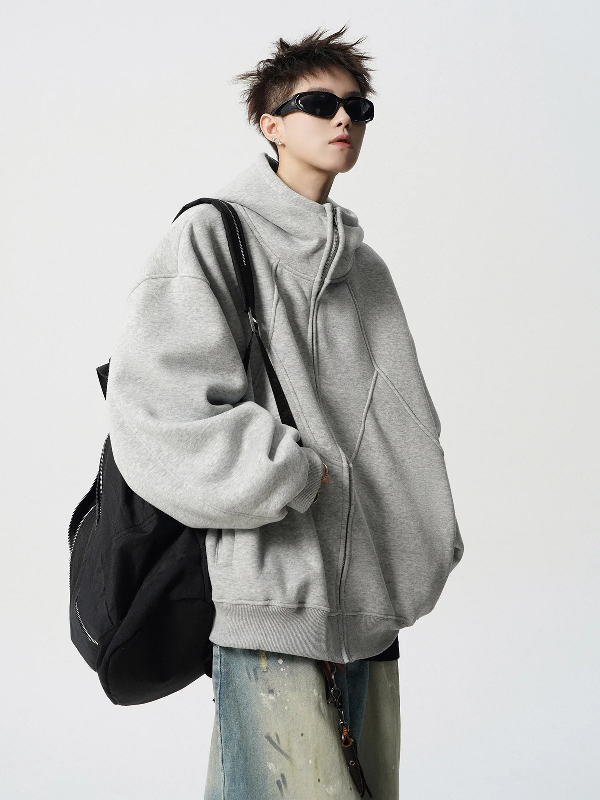 American Deconstruction Hooded Jacket Men's Winter Splicing Sweater High Street Velvet Couple Hoodie