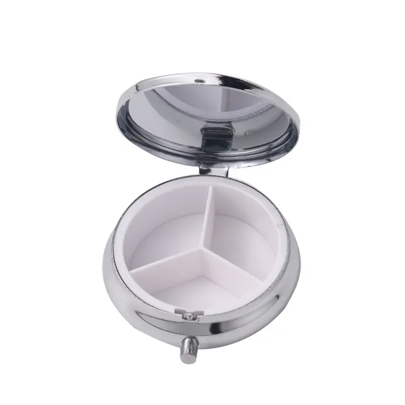 Sublimation Blank Round Metal Medicine Pill Candy Box with Aluminium Insert Organizer Case Purse Travel For Photo Printing Logo