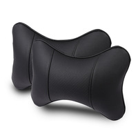 Car Neck Pillows Both Side Pu Leather 2pieces Pack Headrest Fit for Most Cars Filled Fiber Universal Car Pillow Black