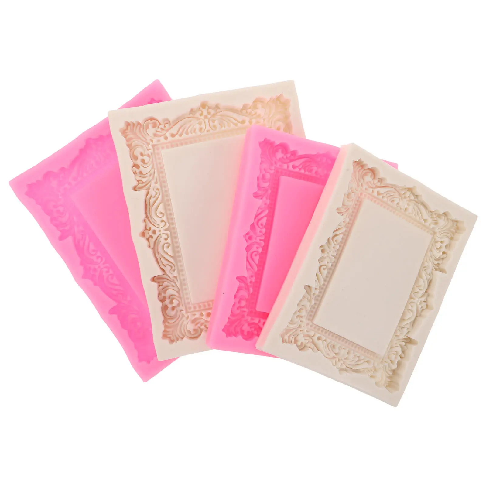 4Pcs Vintage Picture Frame Silicone Mold Set Totem Embossed Fondant Chocolate Candy Craft Molds for Cake Decorating Wedding