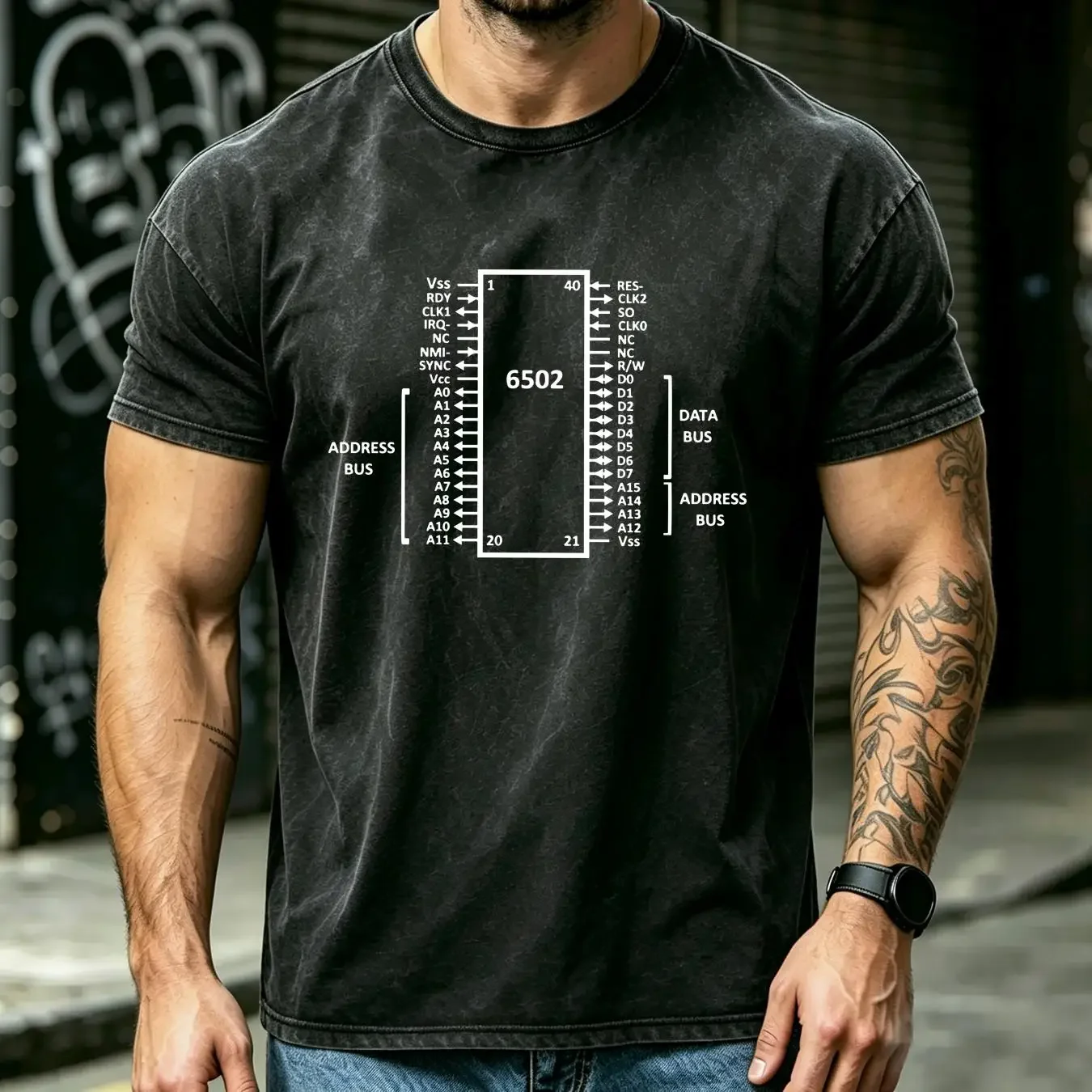 washed T Shirt MOS 6502 CPU computer electronics classic style long or short sleeves vintage Washed fashion Stylish