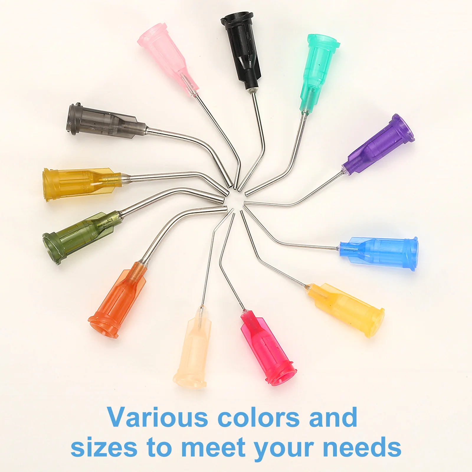 Pre Bent Dispensing Needle Tips Stainless Steel 45 Degrees Bent Dispensing Tips End Angled Blunt Dispenser Needle with Luer Slip