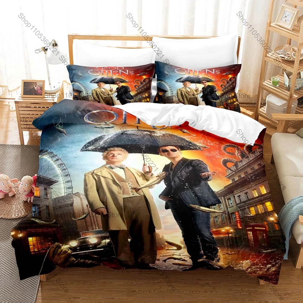 Good Omens Crowley Demon Aziraphale Angel Fantasy British TV Series HD Print Bedding Set Duvet Cover + 2 Pillowcases