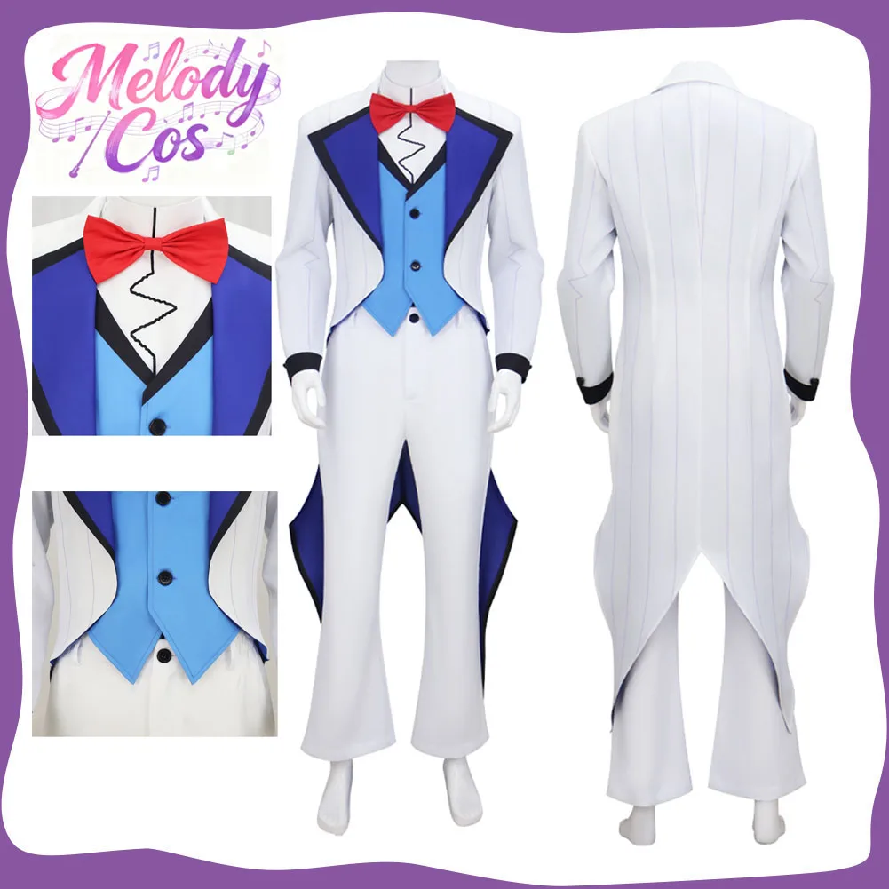 

Vox Cosplay Costume Anime Hell Inn Roleplay Adult Men Vest Coat Pants Bowtie Uniform Set Halloween Carnival Party Clothes Suit