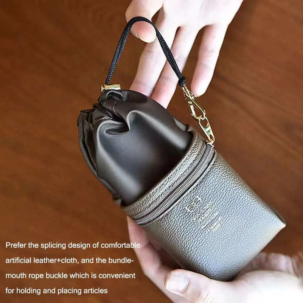 Portable Soft Leather Glasses Case Waterproof Double Layer Sunglasses Pouch Drawstring Zipper Sunglasses Protector Men