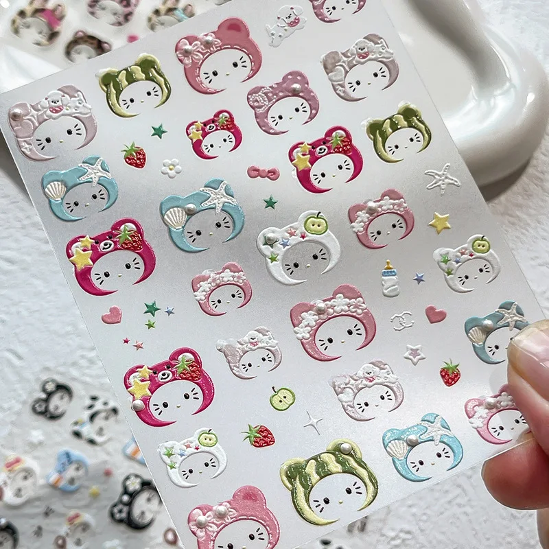 Gato dos desenhos animados kt fone de ouvido pérola geléia bonito leopardo impressão decorativa arte do prego adesivos alto valor estético brinquedo & hobby adesivo