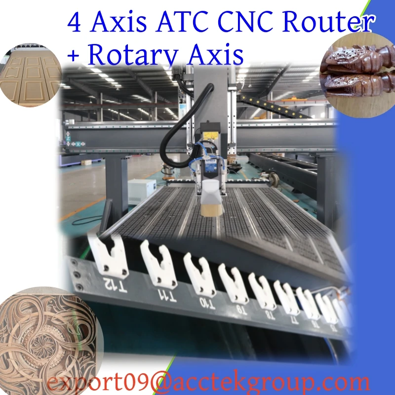 4 Axis CNC Wood Router Machine 2D 3D Woodworking Milling Tools Alunimun Engraver Auto Carving Euqipment with 9KW Spindle