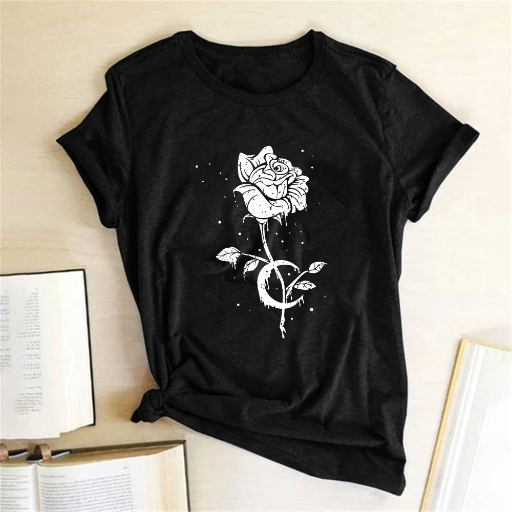 Seeyoushy Flowers Love Print Women T-shirt Harajuku Short Sleeve Summe Loose Graphic TShirts Casual New Female Top Woman Clothes