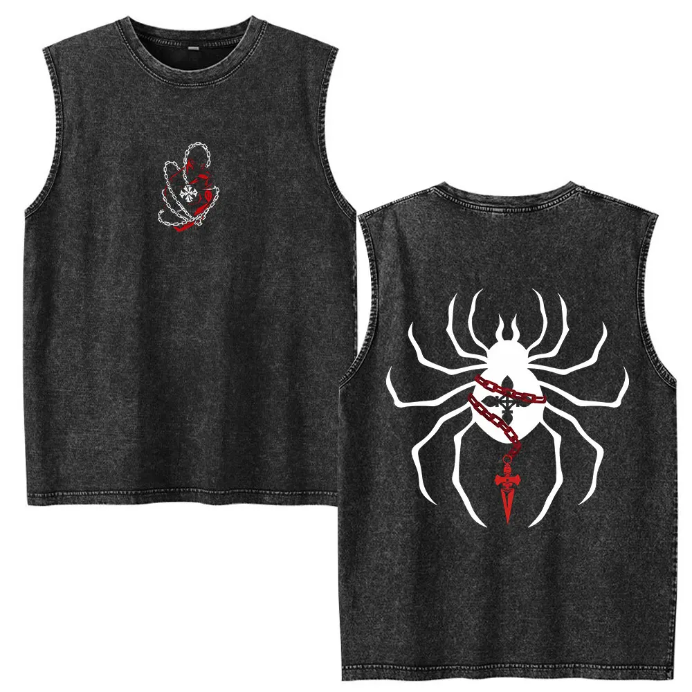 Anime Hunter X Hunter Spider Kurapika Vintage Washed Vest T Shirts Men Clothing Fashion Sleeveless Tank Tops T-shirts Streetwear
