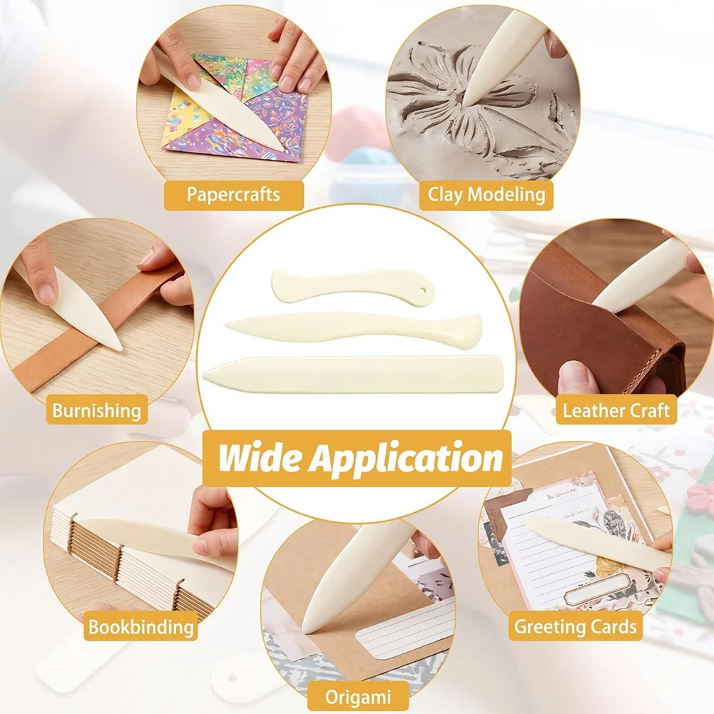 Smooth Plastic Folding Scoring Burnishing Crafting Scrapbooking Tool 3 Shape Folding Tools for Bookbinding Paper Crafts