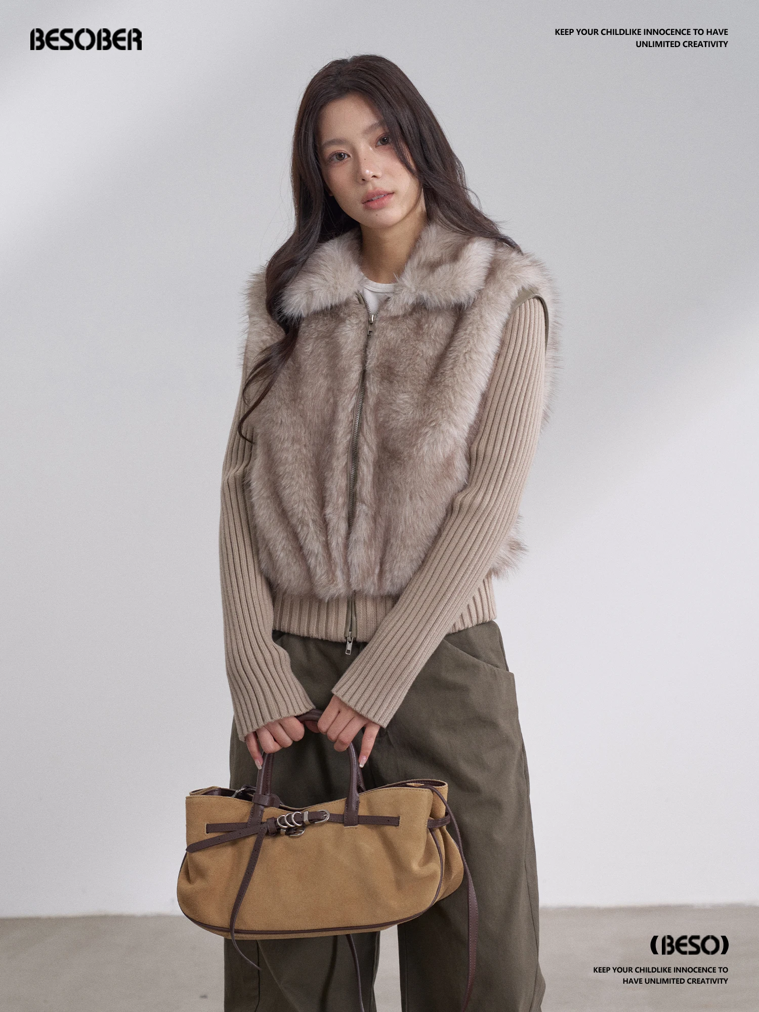 

BESOBER Original Detachable Sve Fur Vest Women's Winter Plu Double-Sided Wear Environmental Protection Splicing Jaet