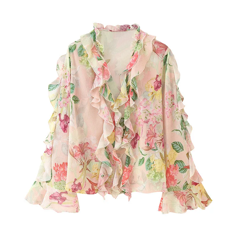 

Floral Print Layered Decorative Shirt