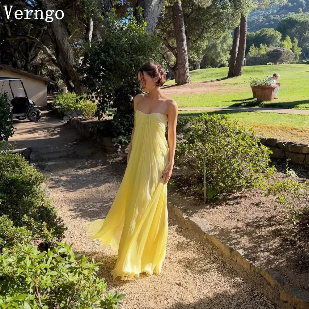 Verngo Simple Yellow Chiffon Evening Dress Sweetheart A Line Plus Size Prom Party Dresses Celebrity Prom Gowns Customized