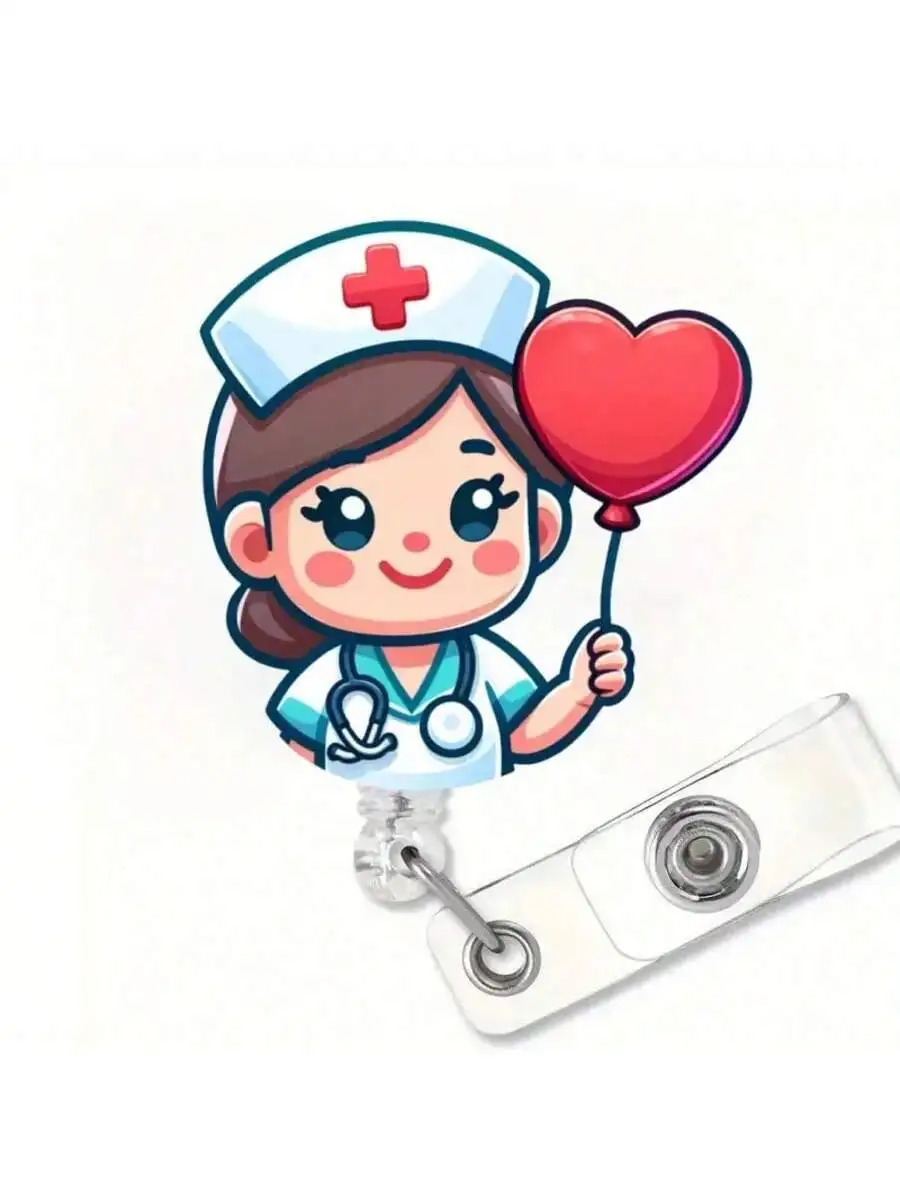 Bobine de badge rétractable, 1 pièce, design d'infirmière, porte-carte d'identité en acrylique Durable pour infirmières, employés de bureau et étudiants,