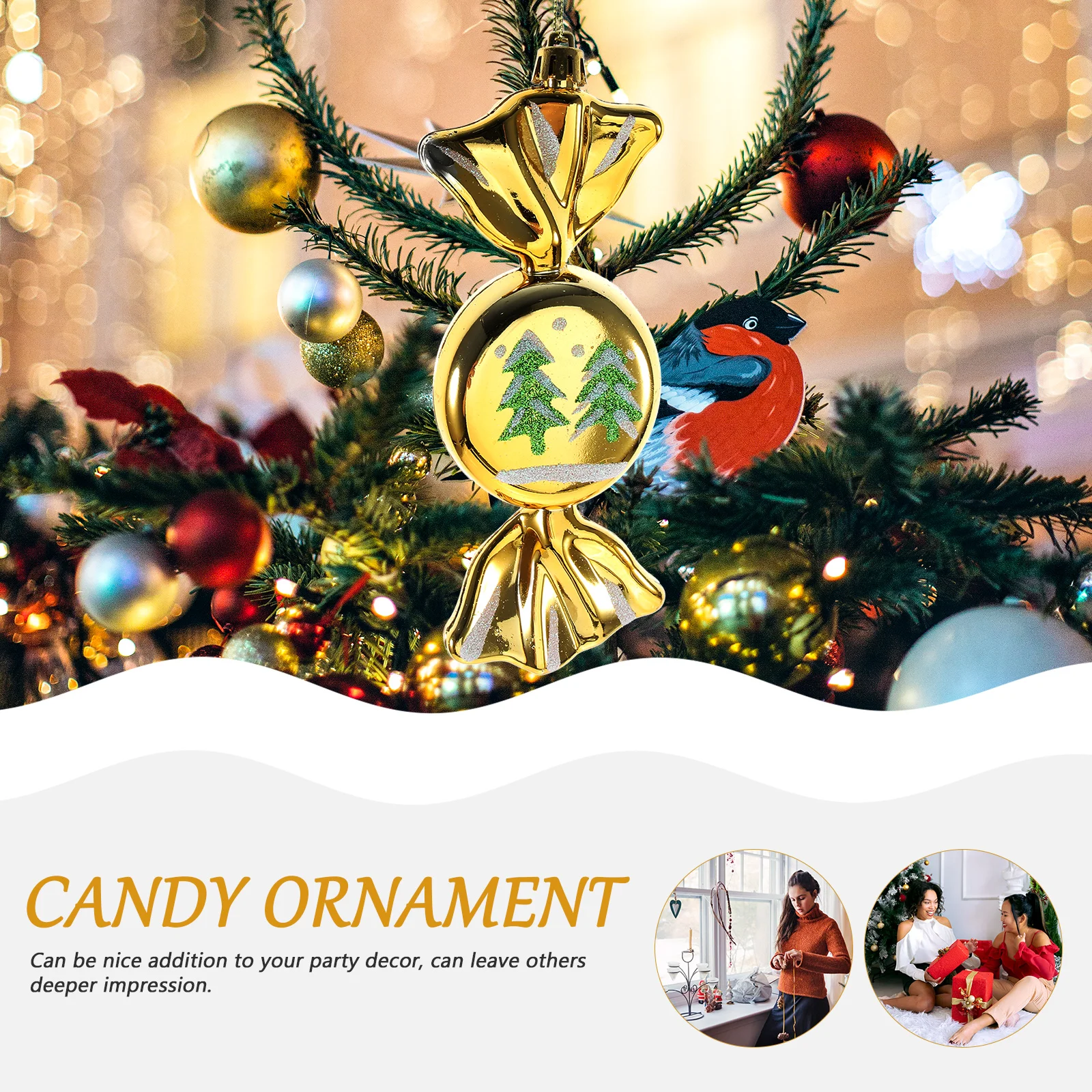 

2 Pcs Christmas Candy naments Golden Hanging Decorative Candies for Xmas Tree Party Wall Decoration Festive nament Xmas