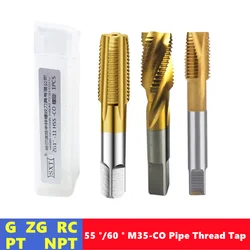 1 pz M35-CO HSS scanalatura a spirale 55 °/60 ° filettatura del tubo rubinetto G ZG RC NPT PT, utilizzato per lo strumento di maschiatura del tubo dell'acqua in acciaio inossidabile