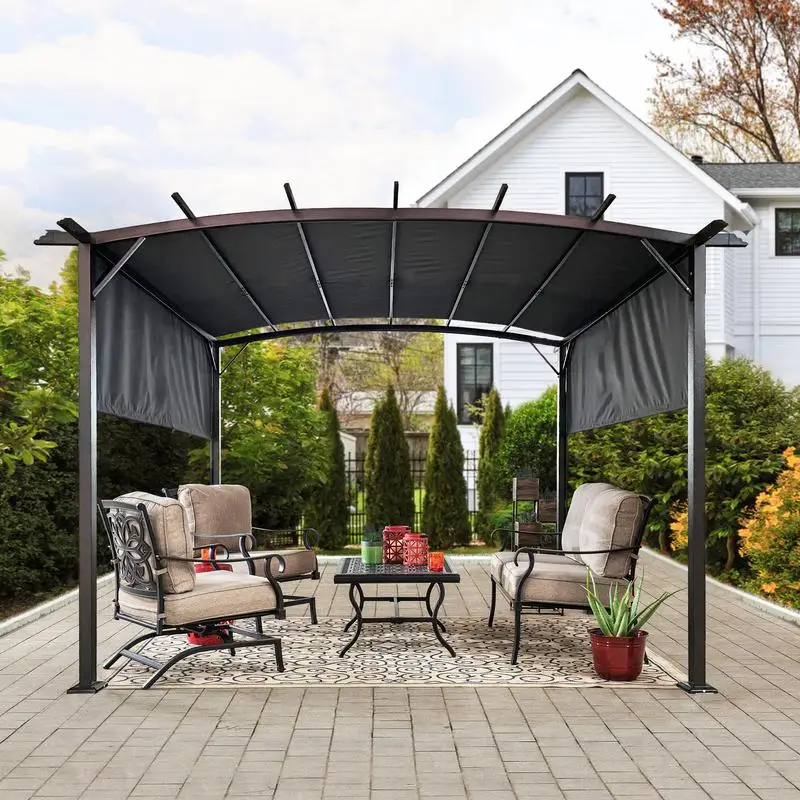 

12x9ft Outdoor Pergola Patio Gazebo with Retractable Shade Canopy, Steel Frame Canopy for Garden, Terrace, and Backyard Sun