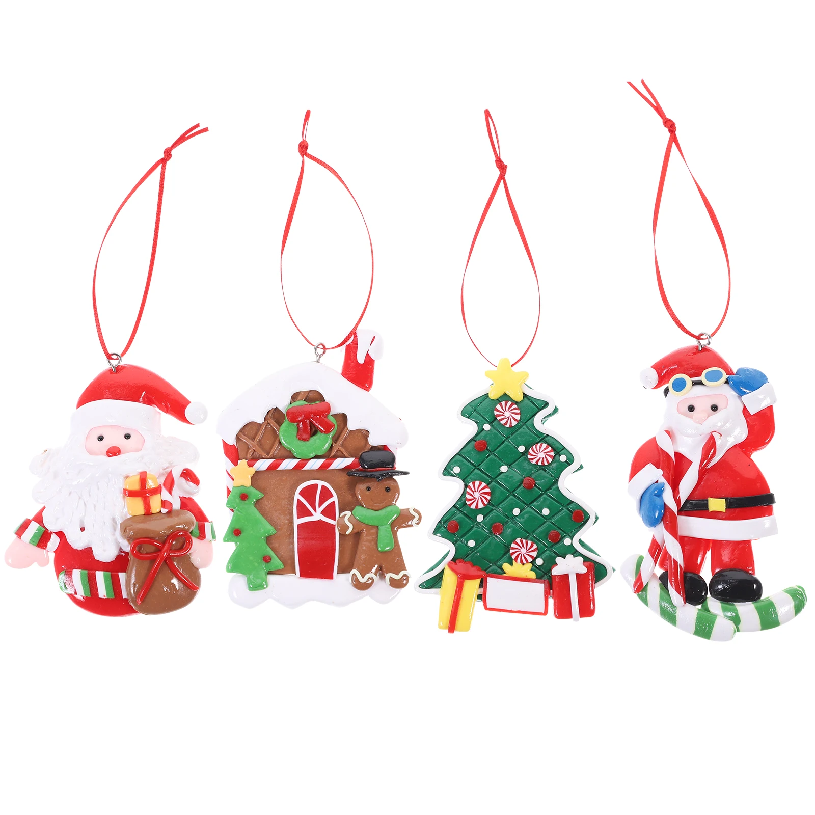 

4pcs Christmas Tree Ornaments Hanging Decor Premium Reusable Santa Claus Design Pendant Crafts Party Favors Home Office