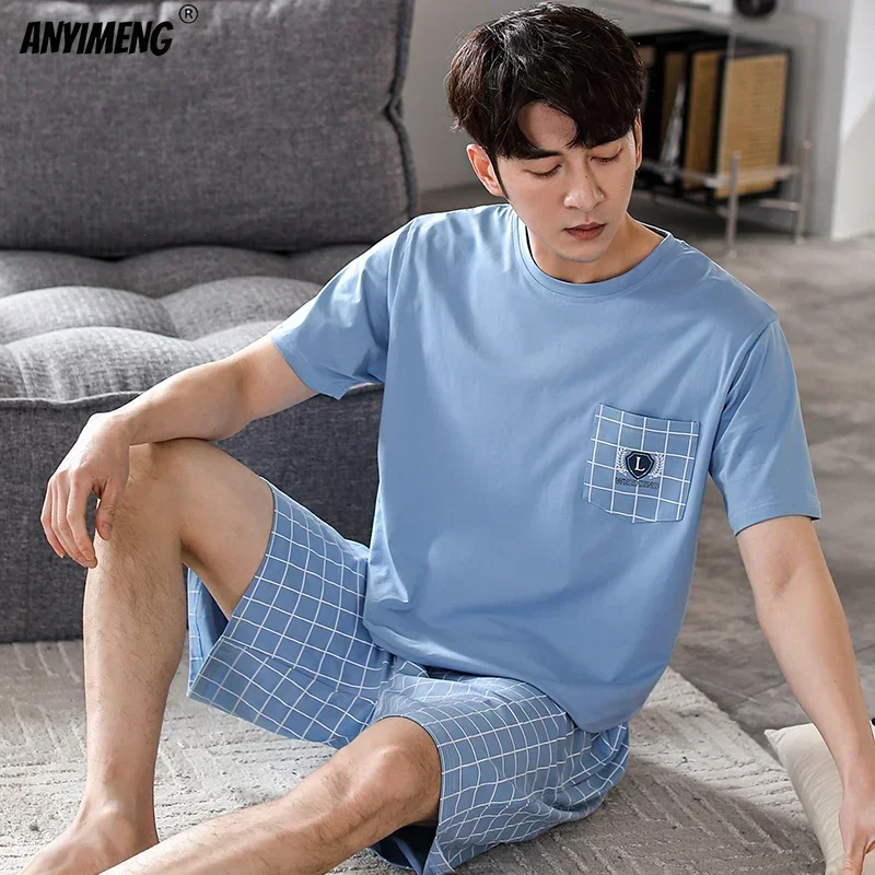 Size Lớn Bộ Đồ Ngủ Bộ Cho Nam Mùa Hè Quần Short 2 Bộ Đồ Ngủ Quần Short Tay Plus Kích Thước 3xl 4xl Loungewear Bông Váy Ngủ mới