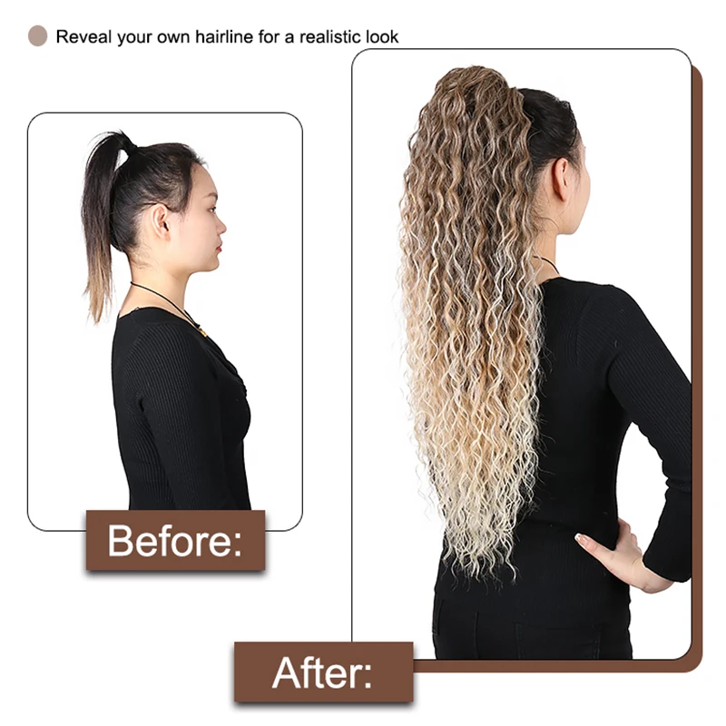 JULIANNA-Extensión de cola de caballo larga de onda de agua sintética para mujer, extensiones de cabello con cordón marrón, negro y Rubio