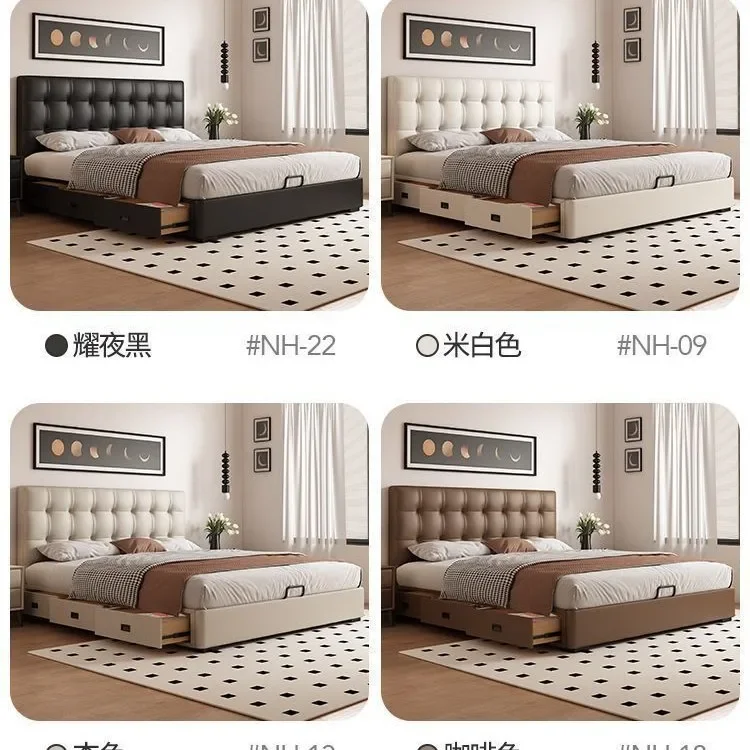 سرير وافل للتخزين بتصميم كلاسيكي فرنسي من الجلد الأوروبي #4