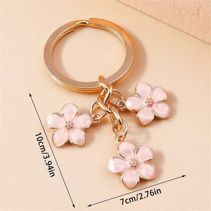 Cherry Blossom Metal Pingente Flor Keychain, linda flor bonito mochila ornamentos, chaveiro para saco, presentes da jóia