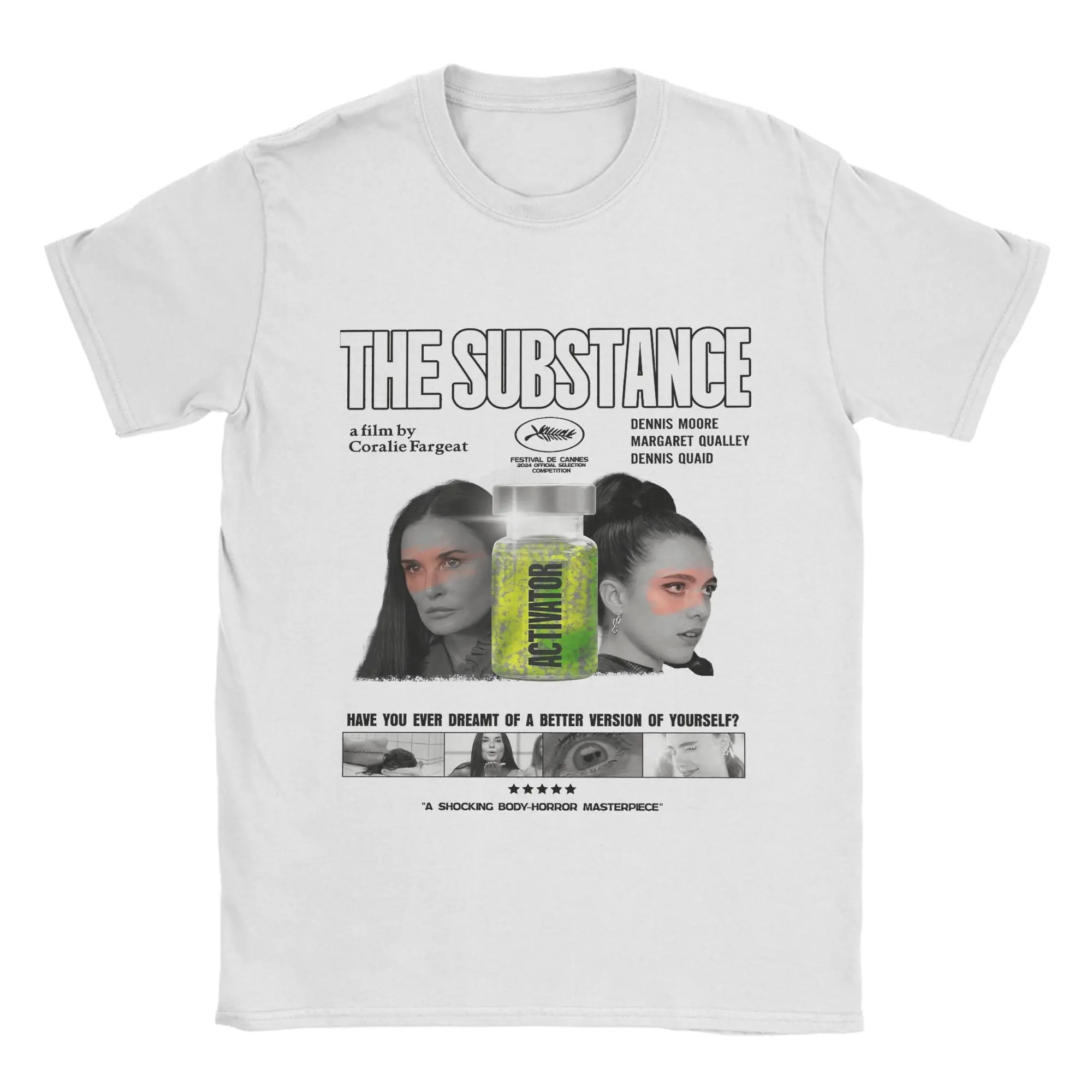 

The Substance Movie Horror T Shirts Men's Cotton Fun T-Shirt Round Neck Tees Short Sleeve Clothes Graphic