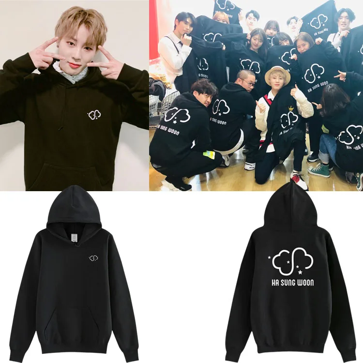 

Wanna One Hyunseung Concert Tour Hoodie Street Sle Long Sve Cotton Loose Fit Sweatirt with Kangaroo ket for Women