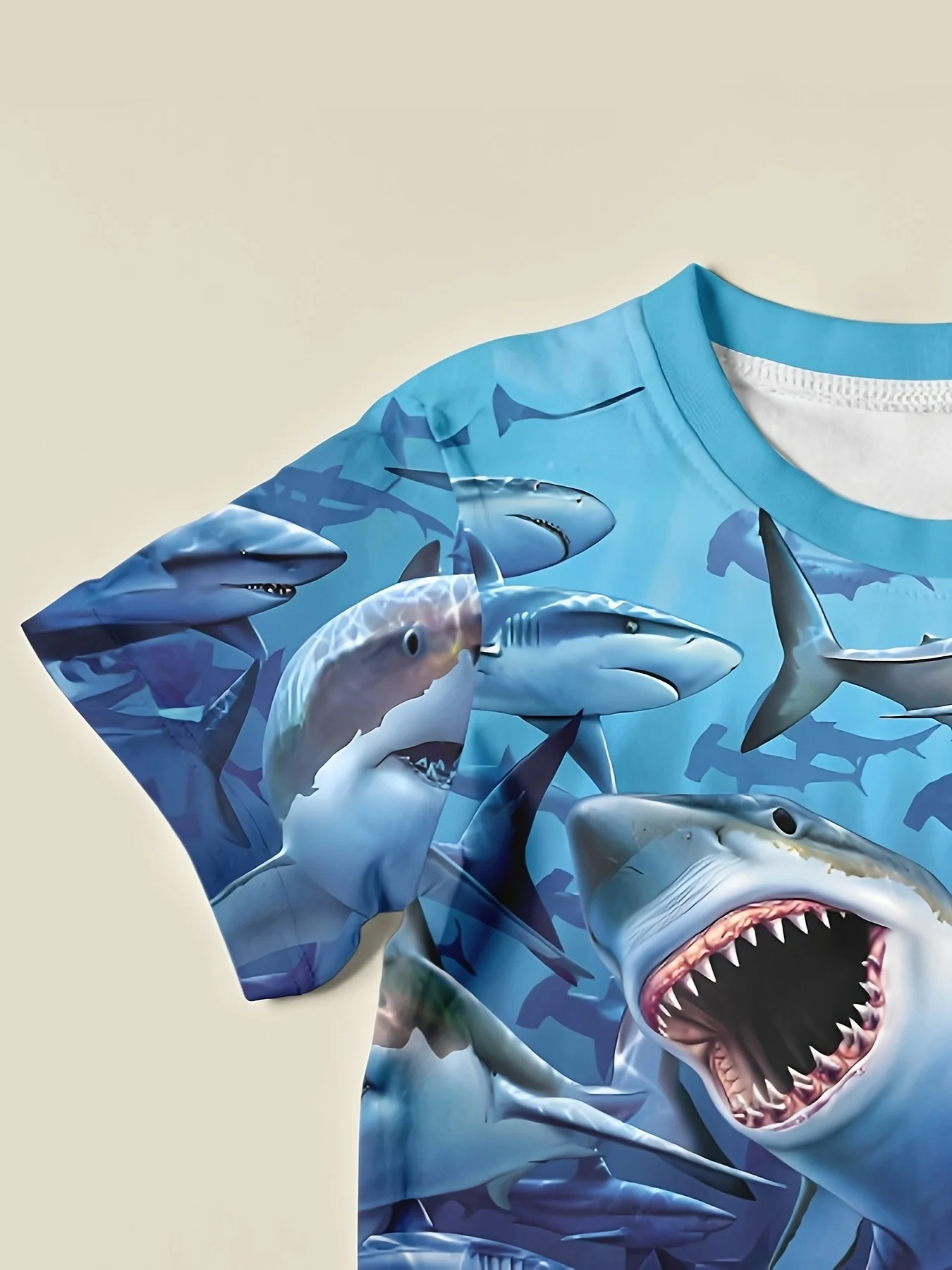 3D Printed Deep Sea Shark Boys Round Neck t-shirt Short Sleeve Peplum Casual Summer Micro Stretch Ice Silk Fabric T-Shirt Top