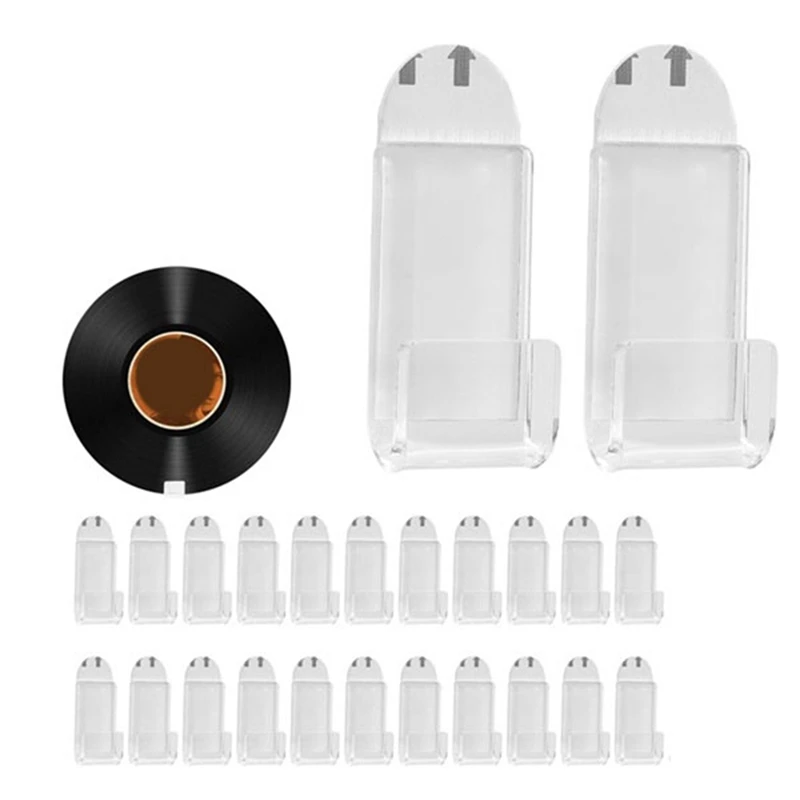 Clear Vinyl Record Display Shelf Wall Mount, 24Pcs Self Adhesive Acrylic Album Record Wall Display Holder Record Hanger-WMAN