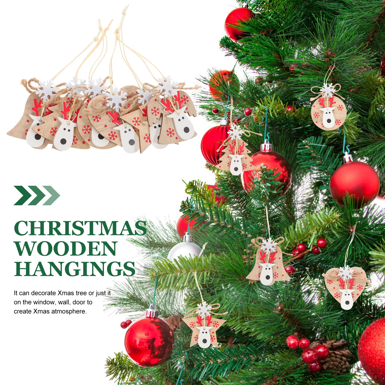

6Pcs Christmas Tree Decor Wooden Elk Head Hanging Pendants Xmas Scene Decoration Smooth Surface Christmas Wooden Hangings