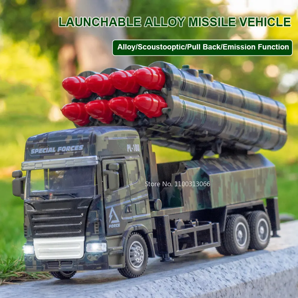 

1:32 Simulation Military Missile Rocket Launcher Trucks Diecast Model Toy Vehicle Sound And Light Pull Back Gift Toys For boys