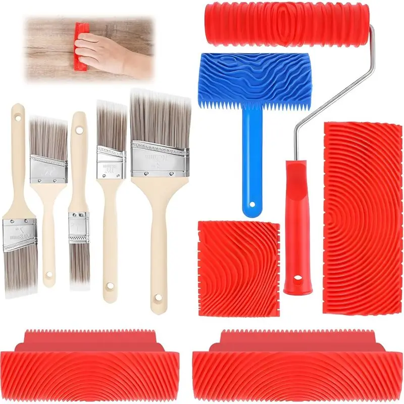 

YLS-11Pcs Wood Graining Tool Set Wood Grain Tool 7" Faux Wood Grain Roller Wood Grain Painting Tool For Wall Room Decoration