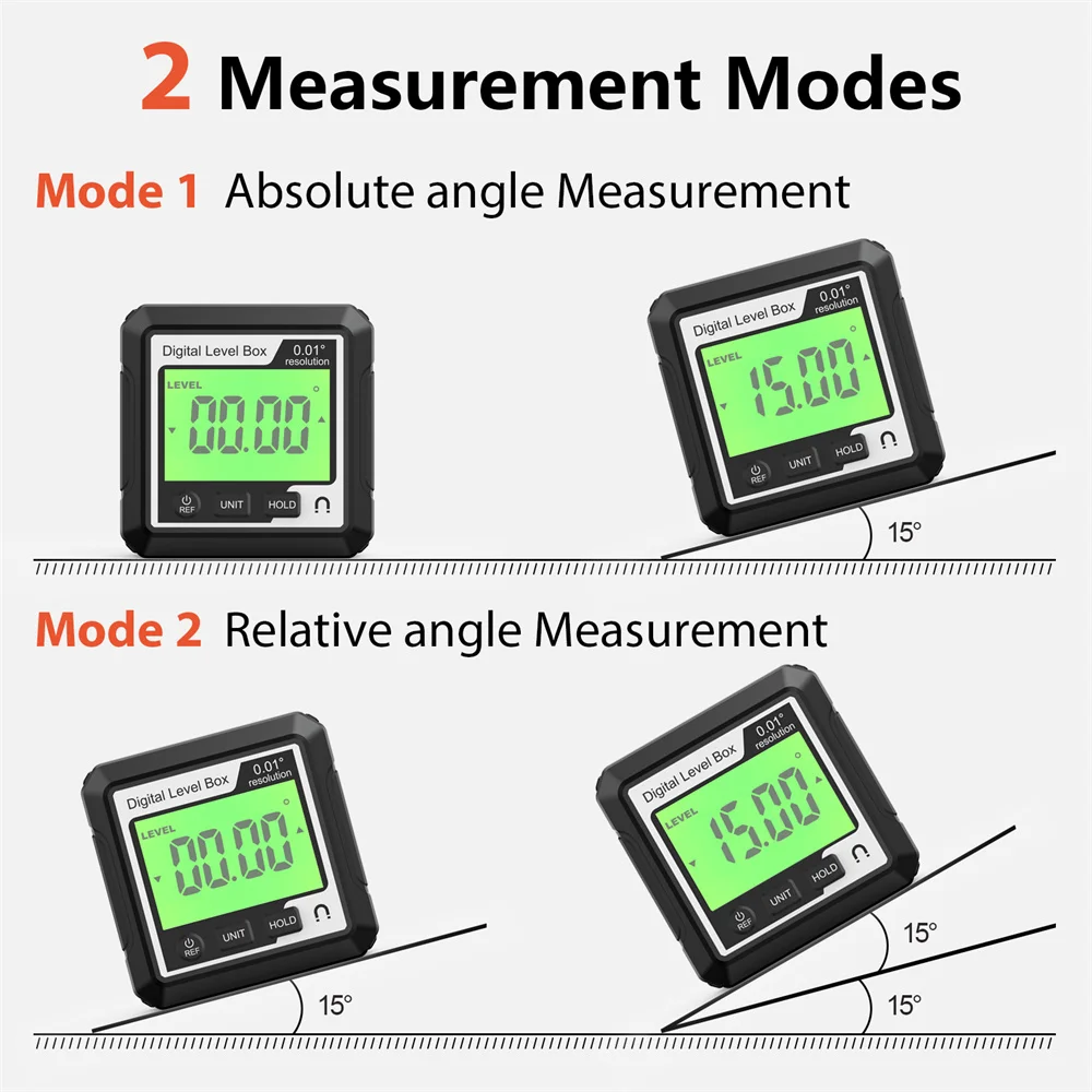 Imagem -03 - Nível Digital Medidor de Ângulo Lcd Finder Ângulo Magnético Inclinômetro Mini Transferidor Eletrônico Medidor de Nível 4x90 °