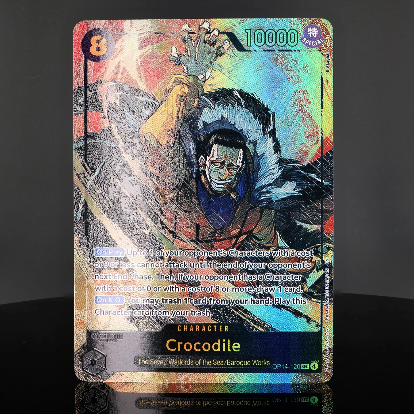 

Набор из 4 карт OP14-120 Crocodile SEC Play Set One Piece TCG OPCG, английская версия, 8 Cost, с текстурой крокодила, фольгированная, коллекционная аниме-карта