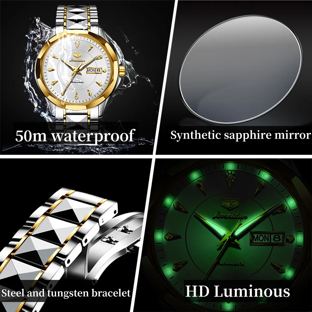 JSDUN Luxury Fashion Watch for Men Original Tungsten Steel Automatic Mechanical Mens Watch High Quality Classic Wrist Watch Men