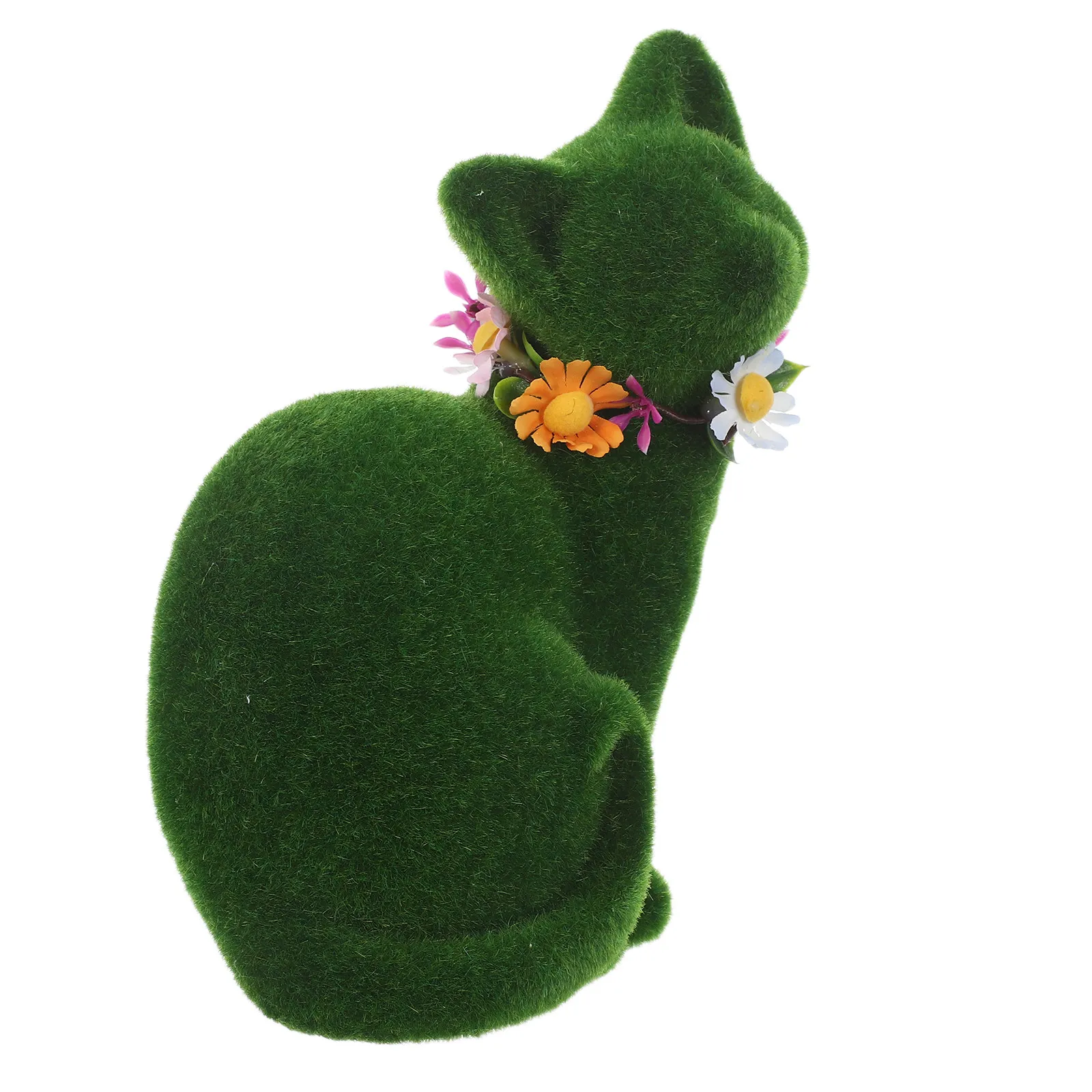 Flocked Cat Garden Statue Artificial Green Moss Covered Realistic Resin Sculpture Decorative Outdoor Yard Cat Ornament